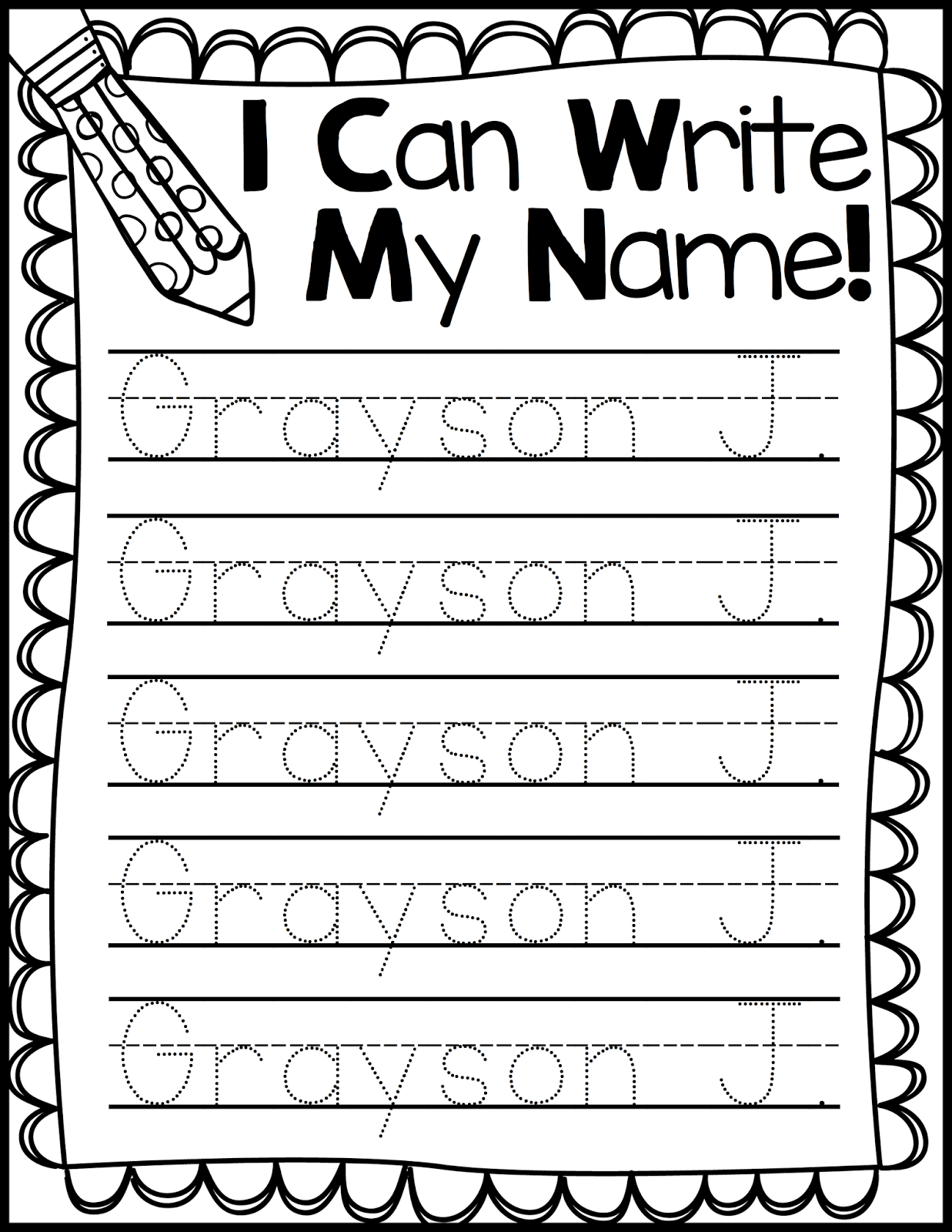 name writing practice sheets