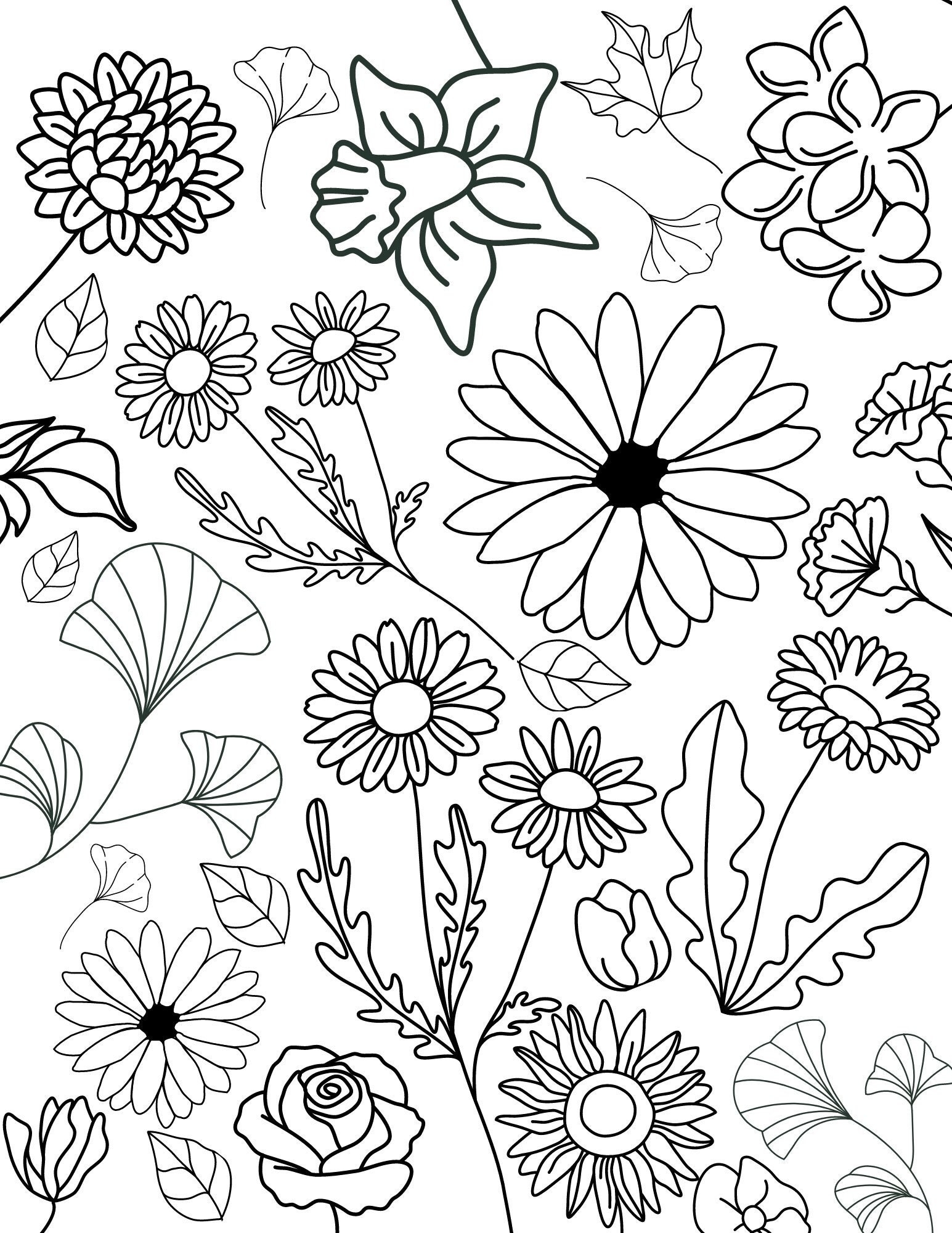 Printable Coloring Page Flowers Etsy Printable Coloring Page Flowers Etsy