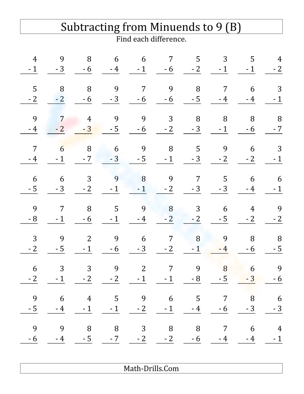 Printable Grade 2 Single Digit Subtraction Worksheets Download Printable Grade 2 Single Digit Subtraction Worksheets Download