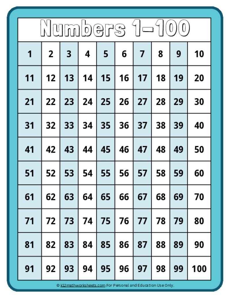 printable number chart 1-100 printable number chart 1-100