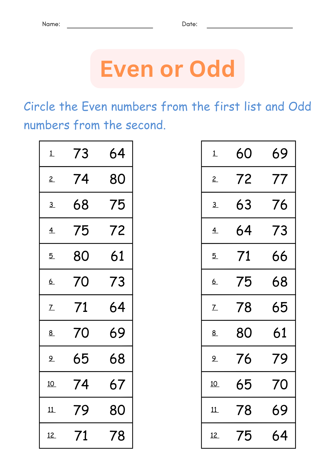 Printable Odd And Even Numbers Worksheet Odd And Even Digital For Grade 1 2 Made By Teachers
