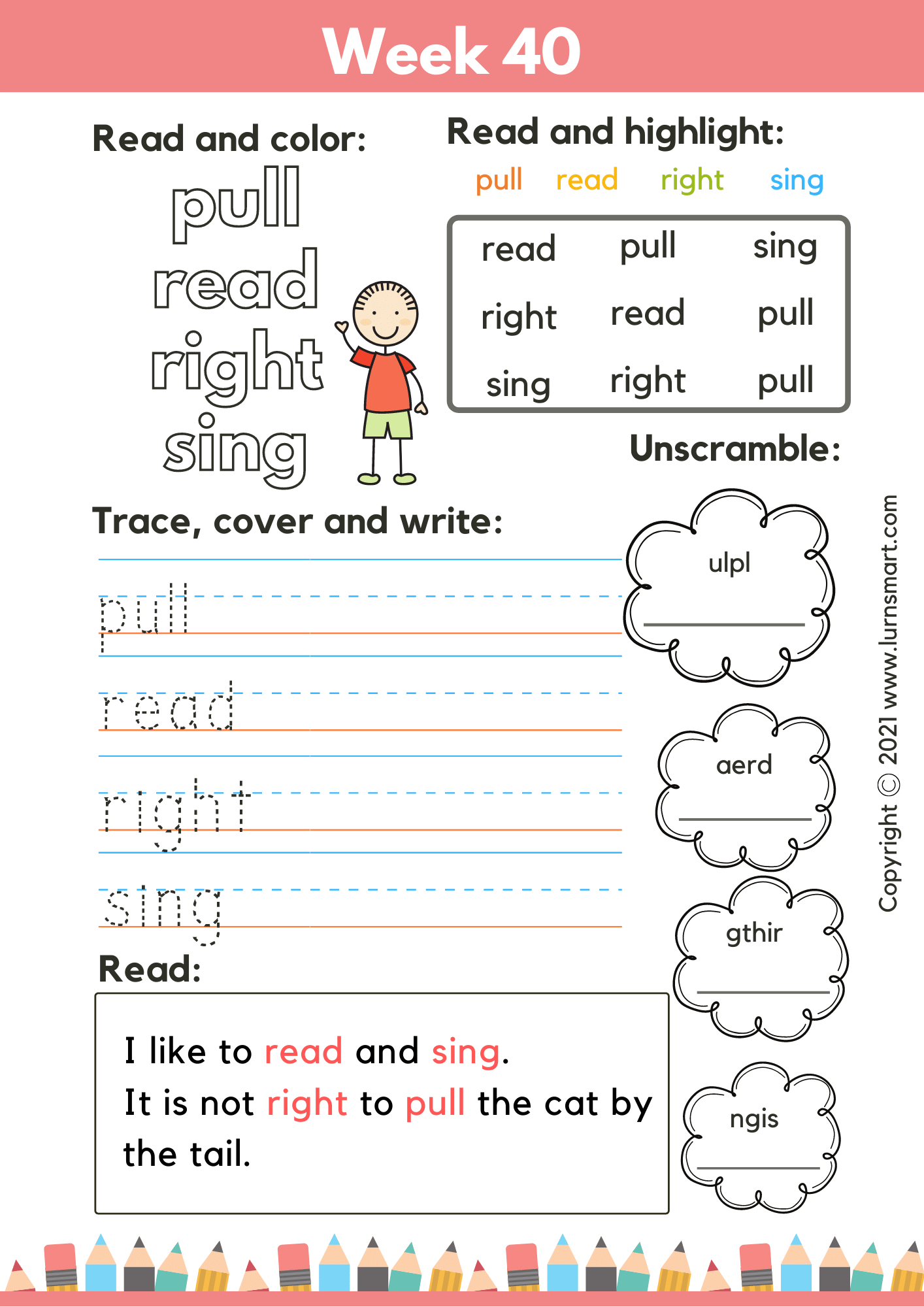 sight word and worksheet