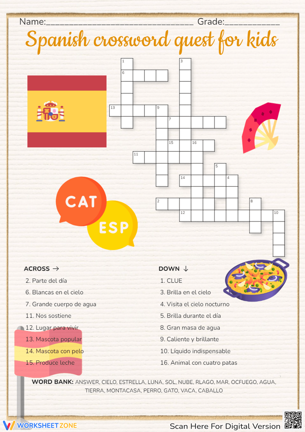Printable Spanish Crossword Puzzle Worksheets Printable Spanish Crossword Puzzle Worksheets