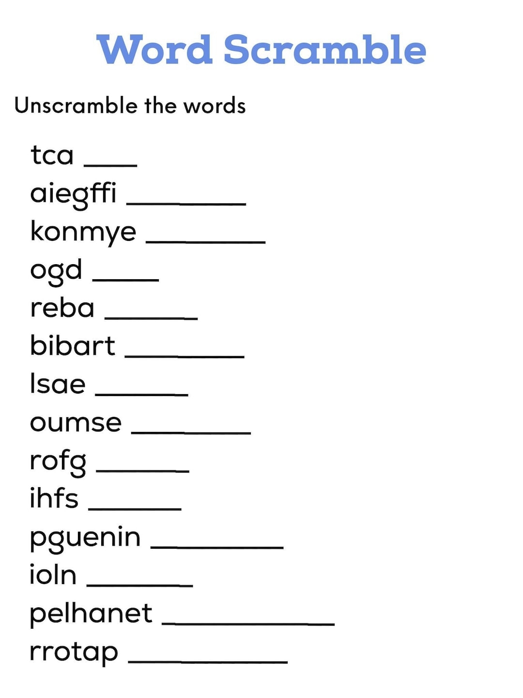 Printable Word Scramble Puzzle Game digital Download Etsy
