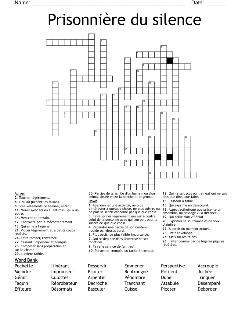 Prisonni re Du Silence Crossword WordMint Prisonni re Du Silence Crossword WordMint