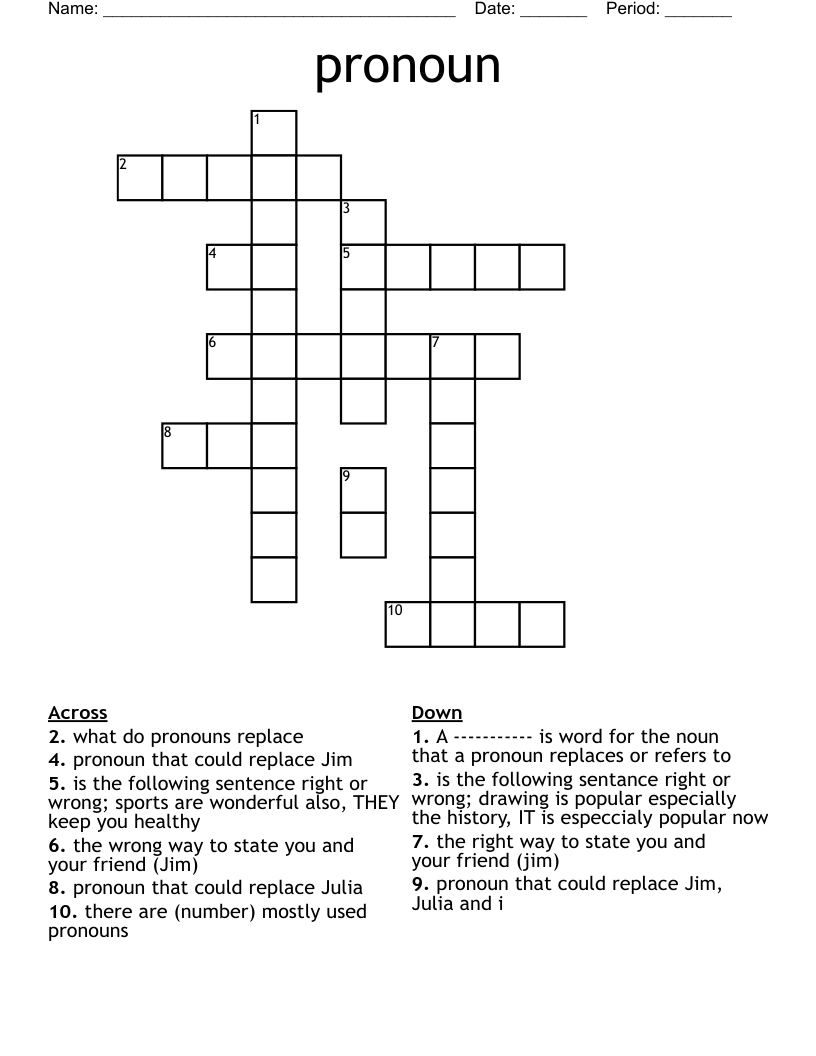 Pronoun Crossword WordMint