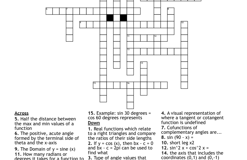 Trig Function Crossword Clue