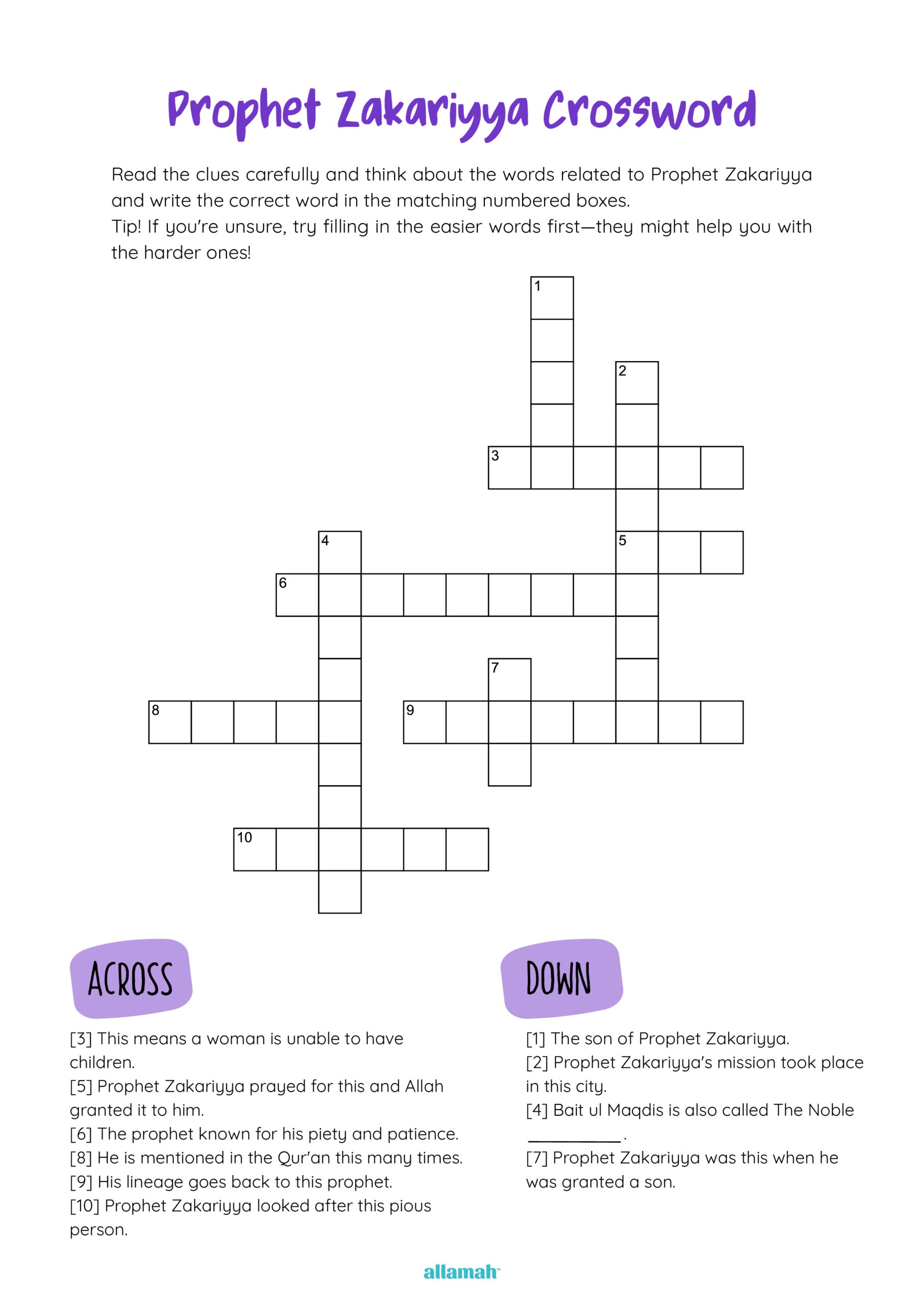 Prophet Zakariyya Crossword Welcome To Allamah Prophet Zakariyya Crossword Welcome To Allamah
