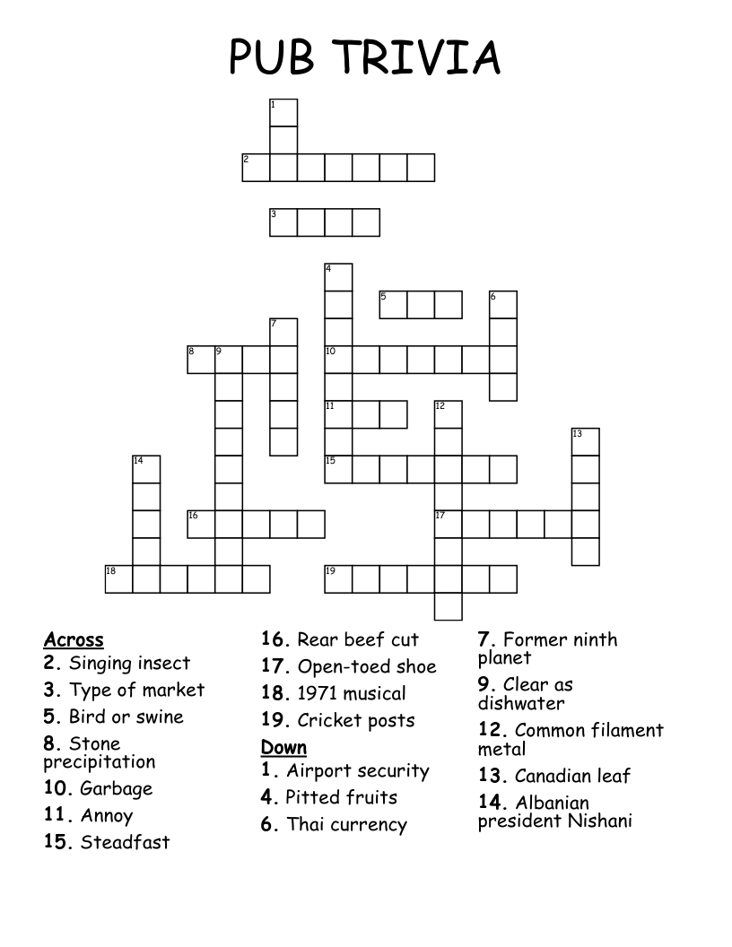 PUB TRIVIA Crossword WordMint PUB TRIVIA Crossword WordMint