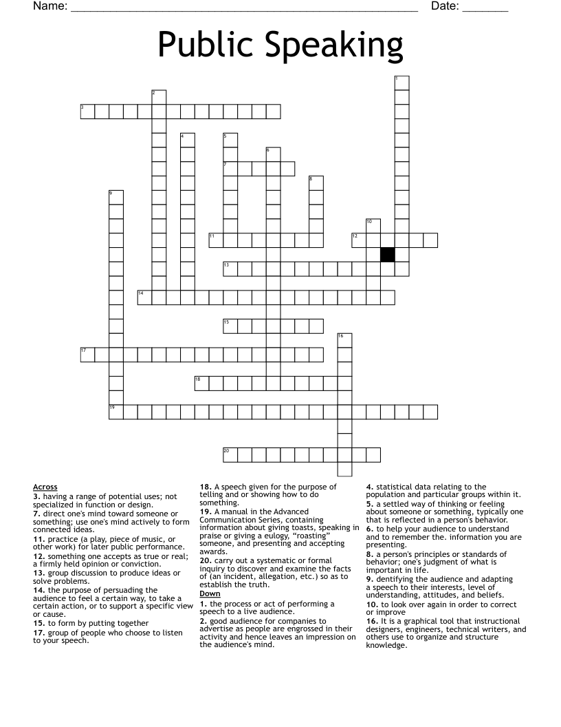 Public Speaking Crossword WordMint Public Speaking Crossword WordMint