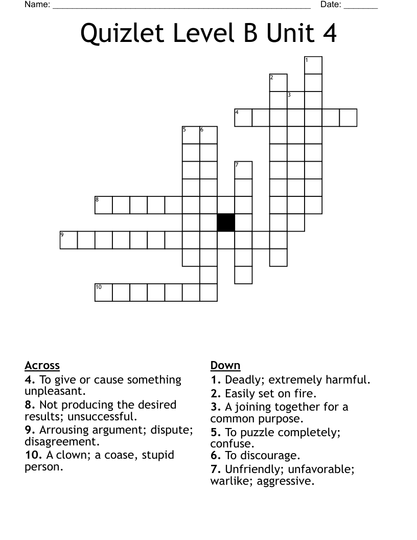 Quizlet Level B Unit 4 Crossword WordMint Quizlet Level B Unit 4 Crossword WordMint