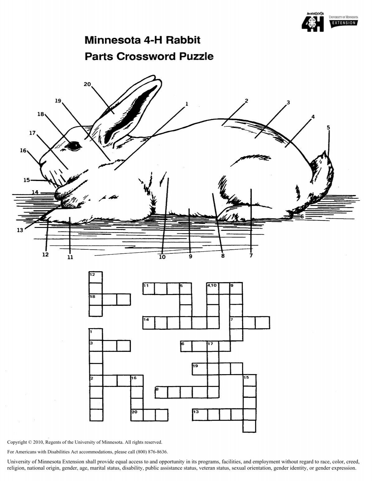 Rabbit Crossword Puzzle University Of Minnesota Extension Service Rabbit Crossword Puzzle University Of Minnesota Extension Service