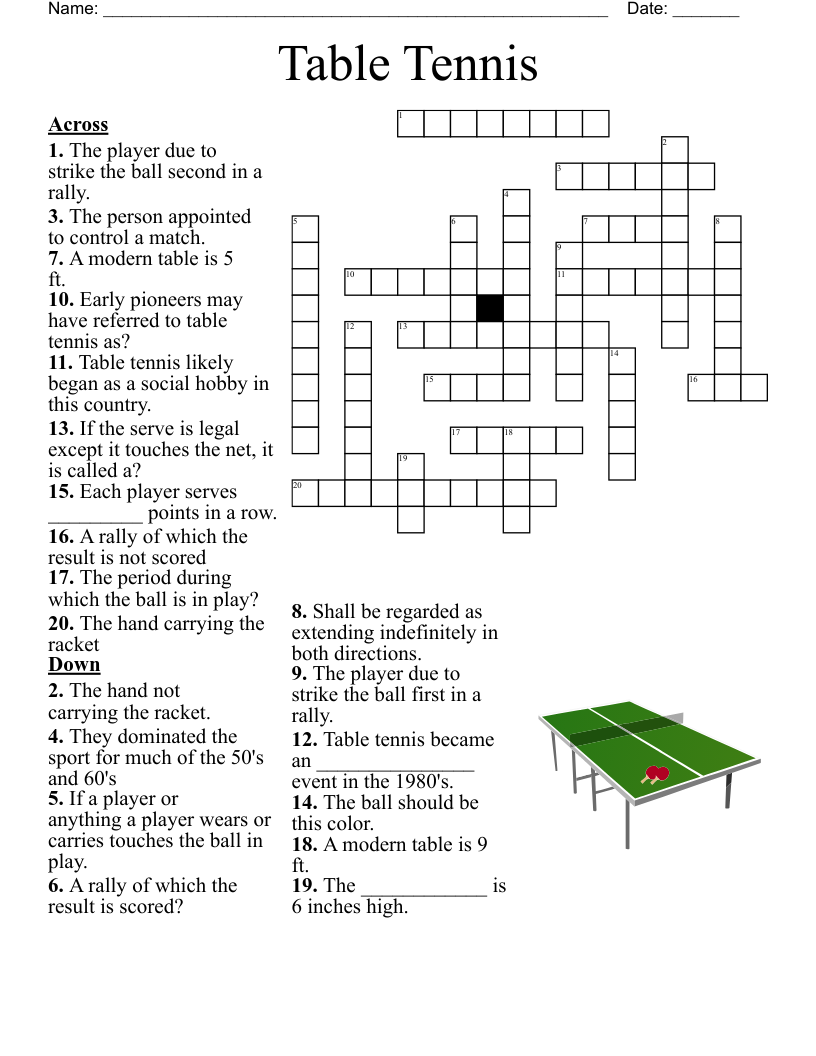 Racquet Sports Crossword WordMint Racquet Sports Crossword WordMint