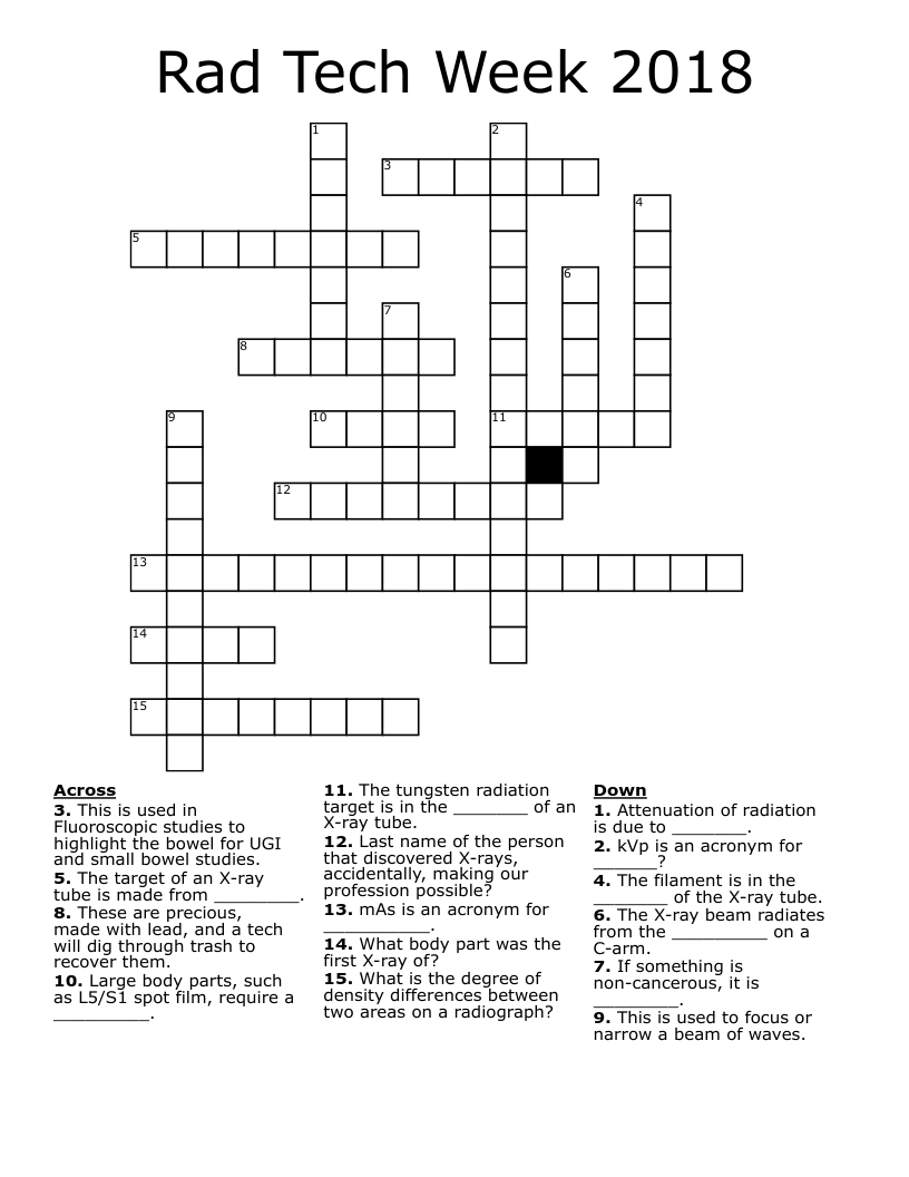 Rad Tech Week 2018 Crossword WordMint
