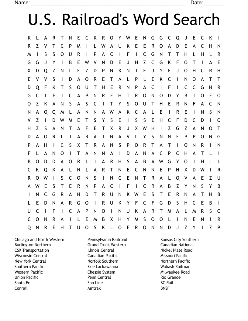 Rail Transport Crosswords Word Searches Bingo Cards WordMint