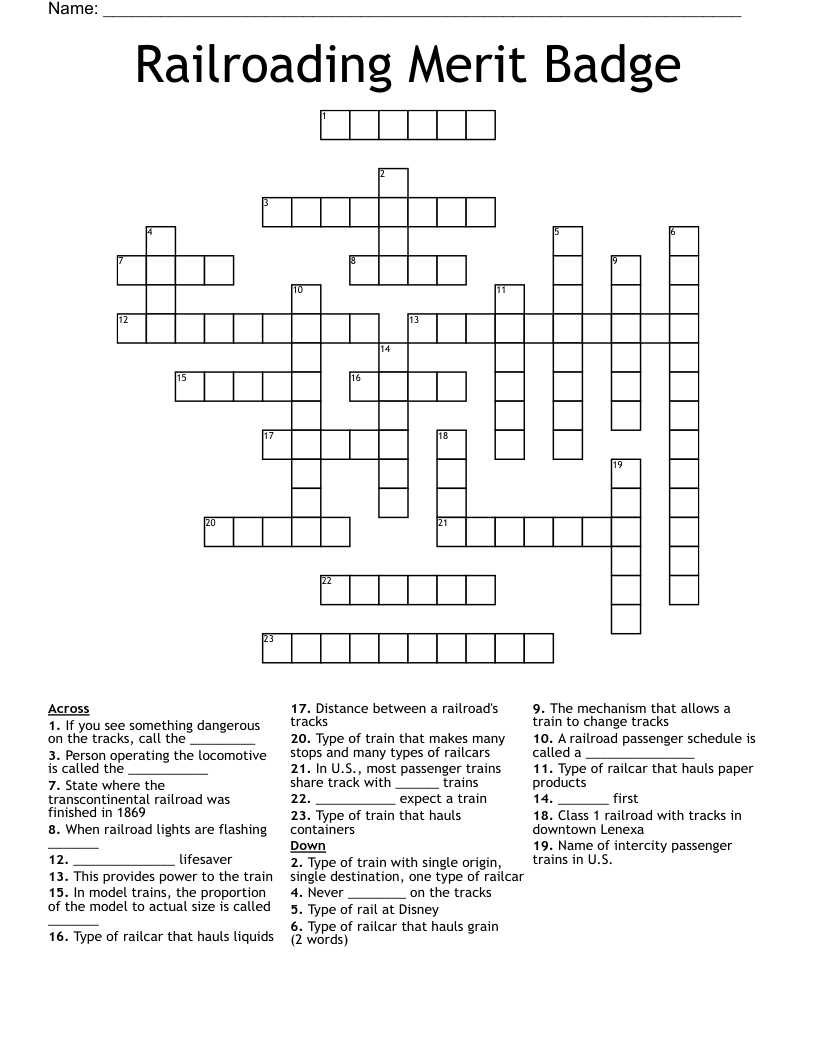 Railroading Merit Badge Crossword WordMint Railroading Merit Badge Crossword WordMint