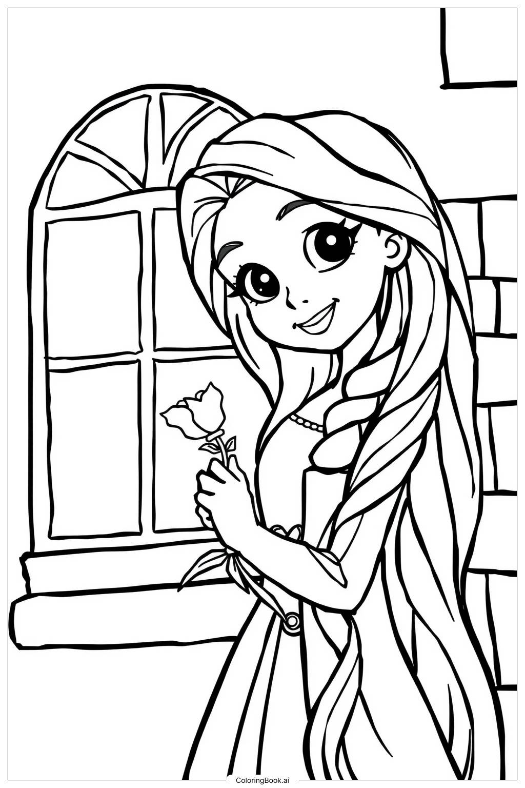 Rapunzel Holding A Flower Coloring Page Free PDF PNG Printable Rapunzel Holding A Flower Coloring Page Free PDF PNG Printable
