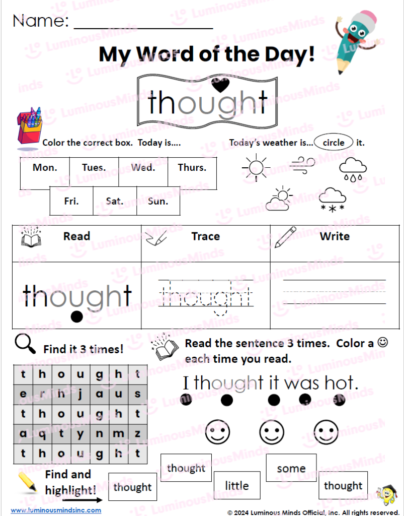 Reading Comprehension Worksheets Bought Brought Thought Heart Word Sight Word Mini Set Reading Comprehension Worksheets Bought Brought Thought Heart Word Sight Word Mini Set