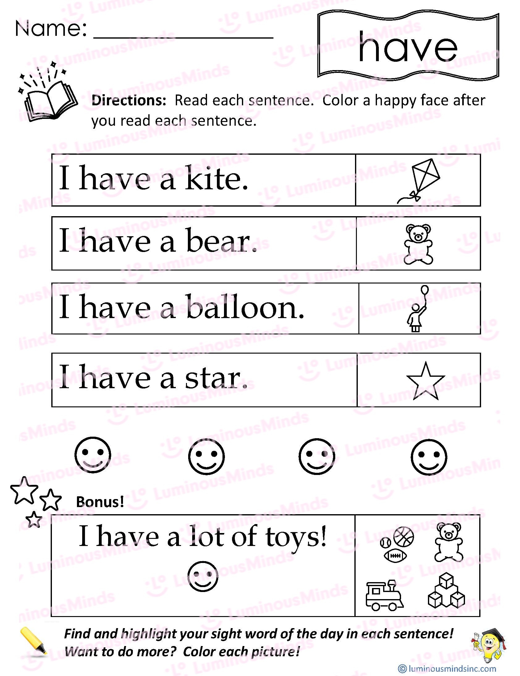 Reading Comprehension Worksheets Reading With Sight Word Have Reading Comprehension Worksheets Reading With Sight Word Have