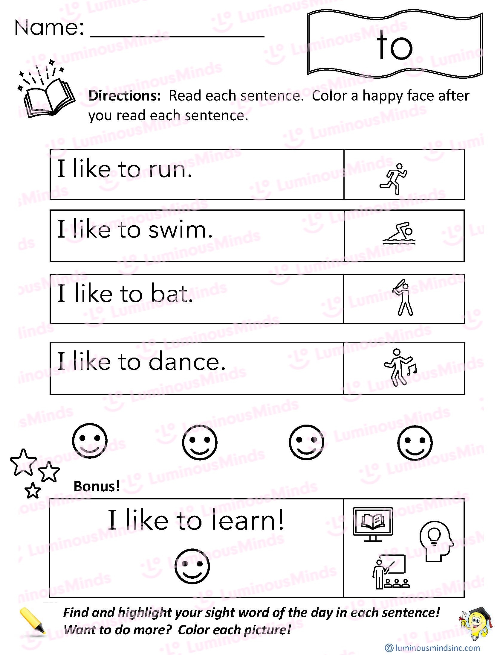 Reading Comprehension Worksheets Reading With Sight Word To Reading Comprehension Worksheets Reading With Sight Word To