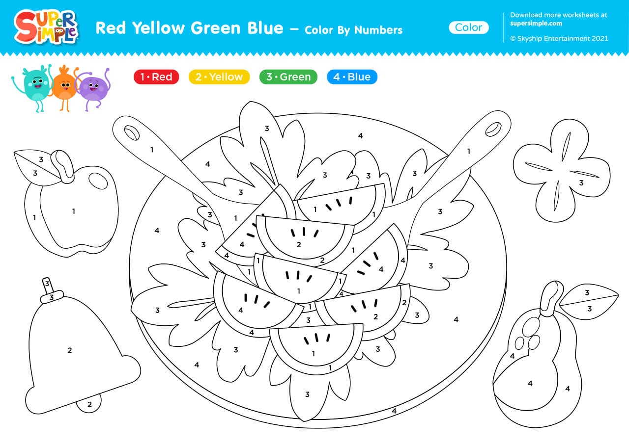 Red Yellow Green Blue Worksheet Color By Numbers Super Simple