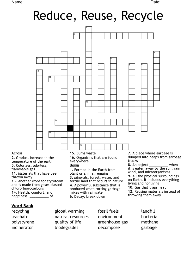 Reduce Reuse Recycle Crossword WordMint Reduce Reuse Recycle Crossword WordMint