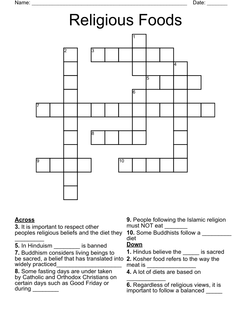 Religious Foods Crossword WordMint Religious Foods Crossword WordMint
