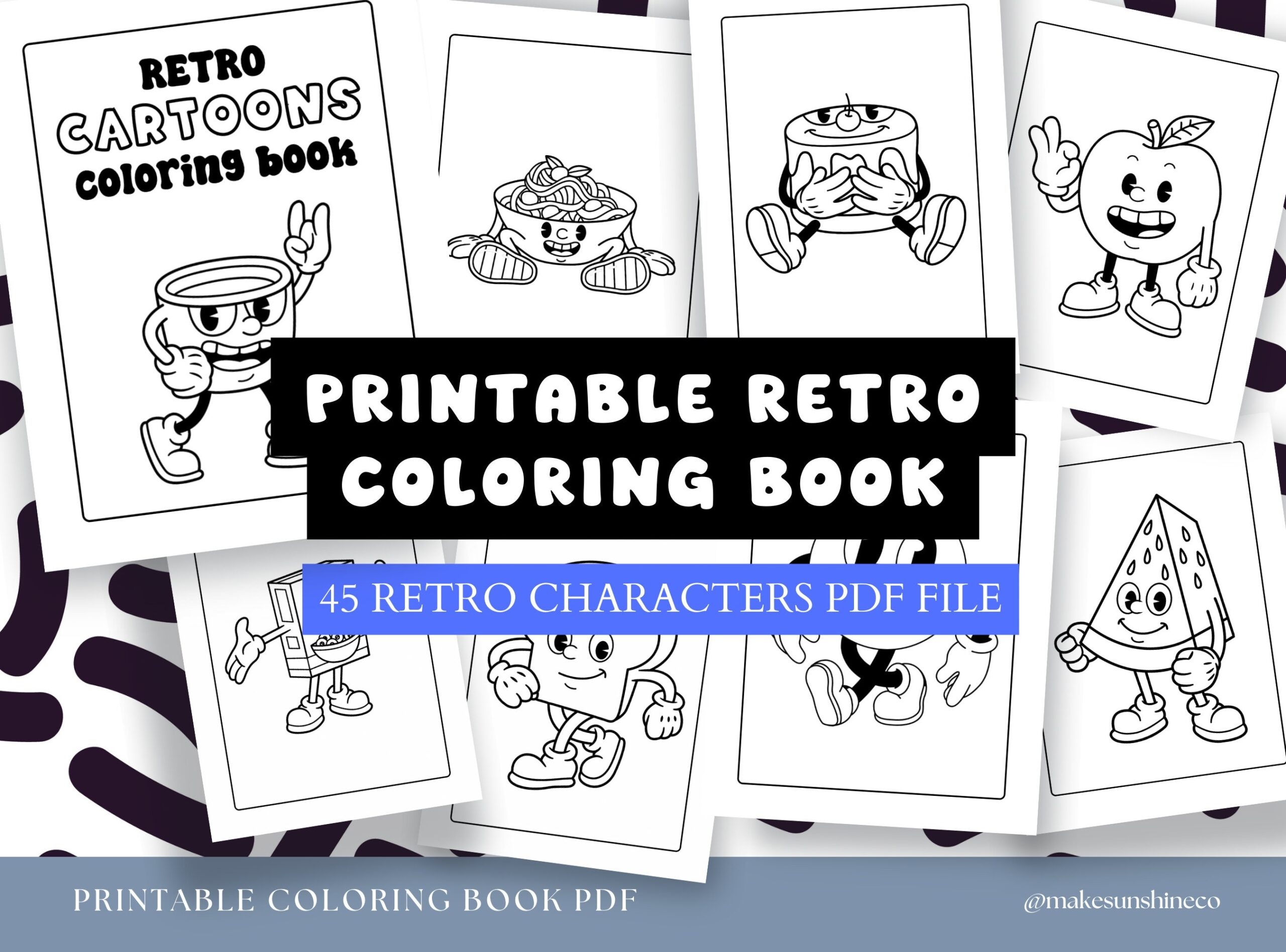 Retro Cartoon Characters Coloring Book Pages Printable PDF 45 Old School 90s 80s 70s Funky Colouring For Kids Adults Women Men Teens Etsy Retro Cartoon Characters Coloring Book Pages Printable PDF 45 Old School 90s 80s 70s Funky Colouring For Kids Adults Women Men Teens Etsy