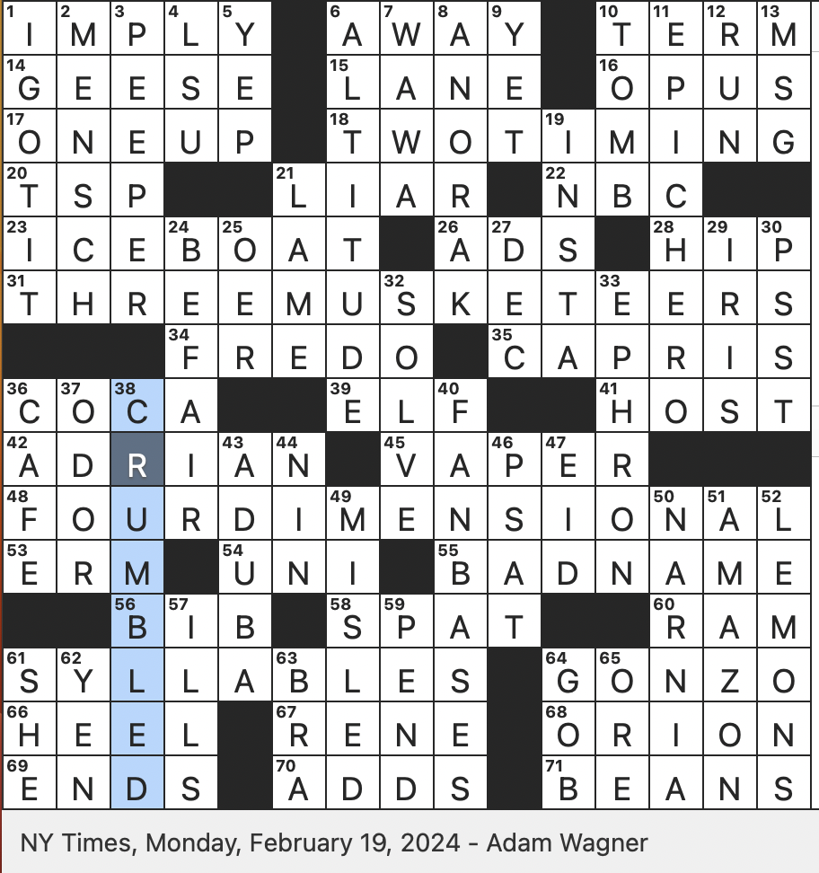 Rex Parker Does The NYT Crossword Puzzle Eye Slangily MON 2 19 24 Beat By A Little As In Joke telling Traitorous Corleone Brother In The Godfather Part II Flavor Enhancer Rex Parker Does The NYT Crossword Puzzle Eye Slangily MON 2 19 24 Beat By A Little As In Joke telling Traitorous Corleone Brother In The Godfather Part II Flavor Enhancer