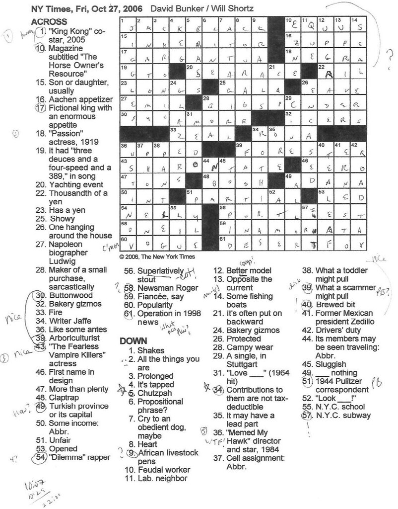 Rex Parker Does The NYT Crossword Puzzle FRIDAY Oct 27 2006 David Bunker Rex Parker Does The NYT Crossword Puzzle FRIDAY Oct 27 2006 David Bunker