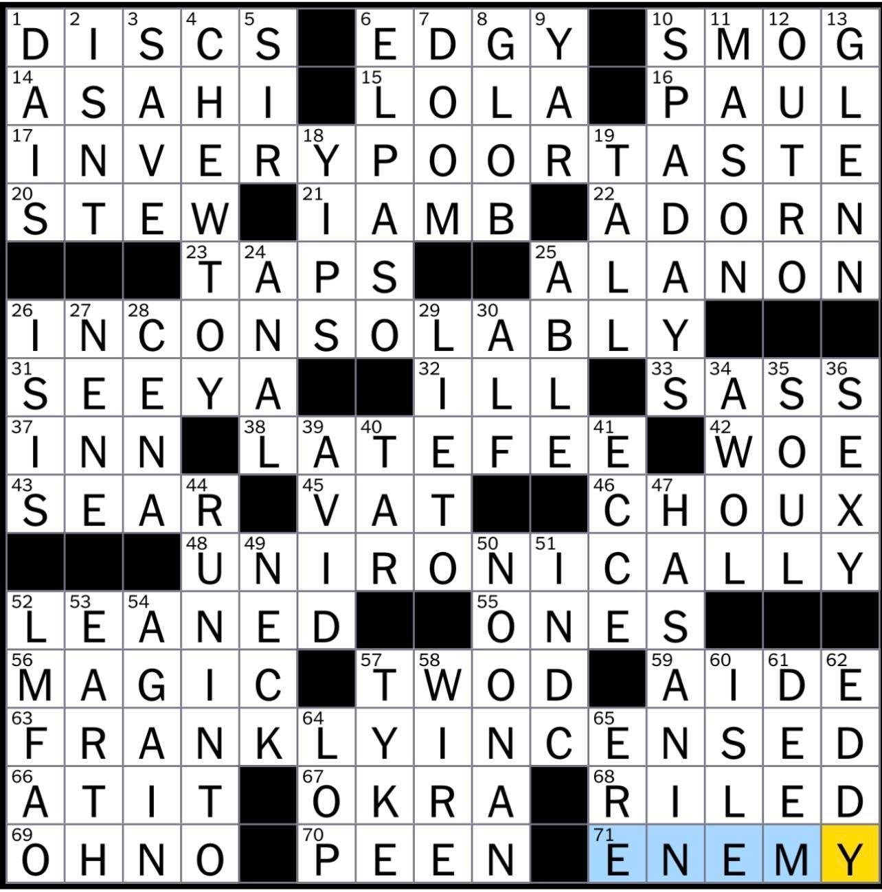 Rex Parker Does The NYT Crossword Puzzle Game Pieces In Othello And Connect Four WED 10 19 22 Looney Tunes Bunny Genre For Luther Vandross John Of The Suicide Squad Rex Parker Does The NYT Crossword Puzzle Game Pieces In Othello And Connect Four WED 10 19 22 Looney Tunes Bunny Genre For Luther Vandross John Of The Suicide Squad