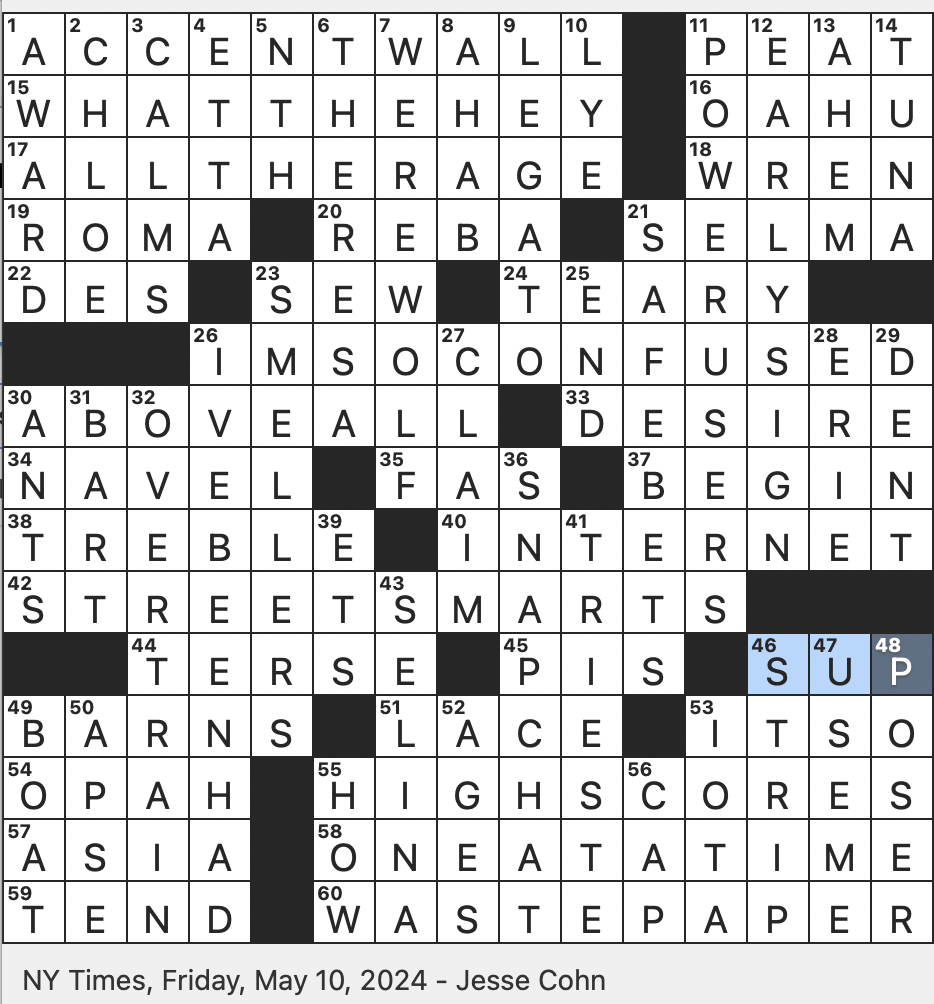 Rex Parker Does The NYT Crossword Puzzle Lie In Slang FRI 5 10 24 Swimmer Also Known As A Moonfish Pop Of Color For An Interior Designer One Who Can t