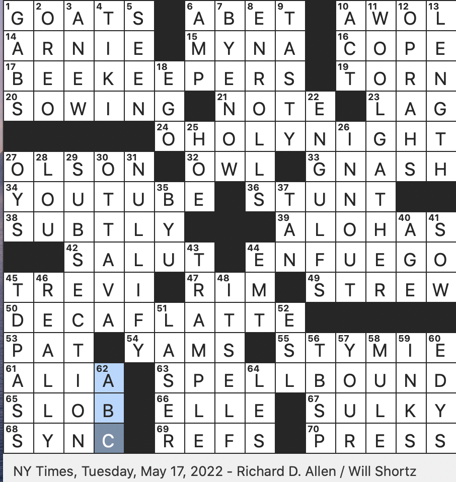 Rex Parker Does The NYT Crossword Puzzle Lute Longtime Arizona Basketball Coach TUE 5 17 22 Three Coins Fountain Location Indented Part Of An Outline West Coast Burger Chain 