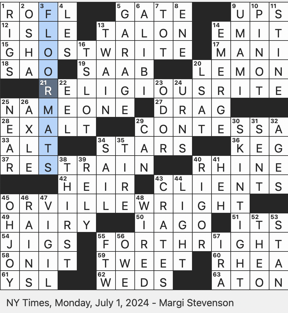 Rex Parker Does The NYT Crossword Puzzle Mark Of Literary Distinction MON 7 1 24 Onetime Rival Of Volvo Title In Italian Nobility Letter shaped Opening For A Bolt Comedian Rex Parker Does The NYT Crossword Puzzle Mark Of Literary Distinction MON 7 1 24 Onetime Rival Of Volvo Title In Italian Nobility Letter shaped Opening For A Bolt Comedian
