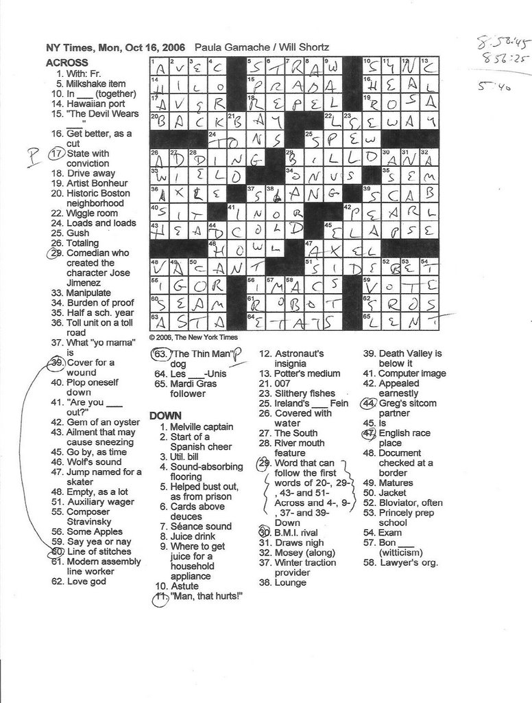 Rex Parker Does The NYT Crossword Puzzle MONDAY Oct 16 2006 Paula Gamache Rex Parker Does The NYT Crossword Puzzle MONDAY Oct 16 2006 Paula Gamache