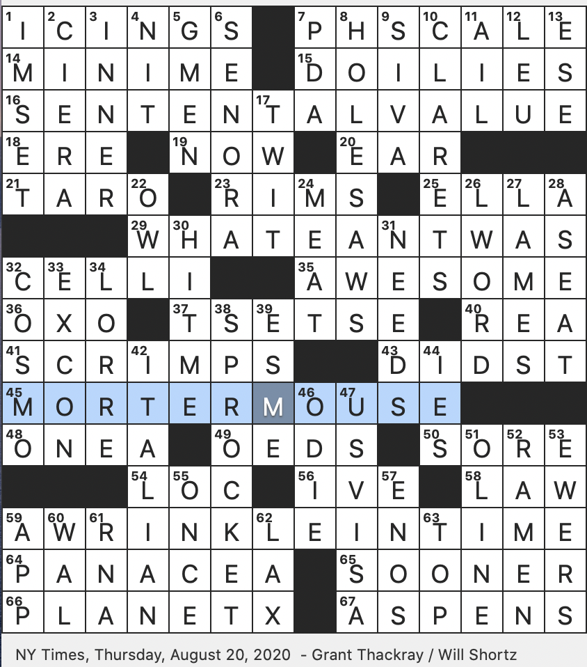 Rex Parker Does The NYT Crossword Puzzle QB Protectors Informally THU 8 20 20 Mickey s Rival For Minnie s Affection Longhorn Rival Hypothetical Solar System Beyond Neptune White barked Trees