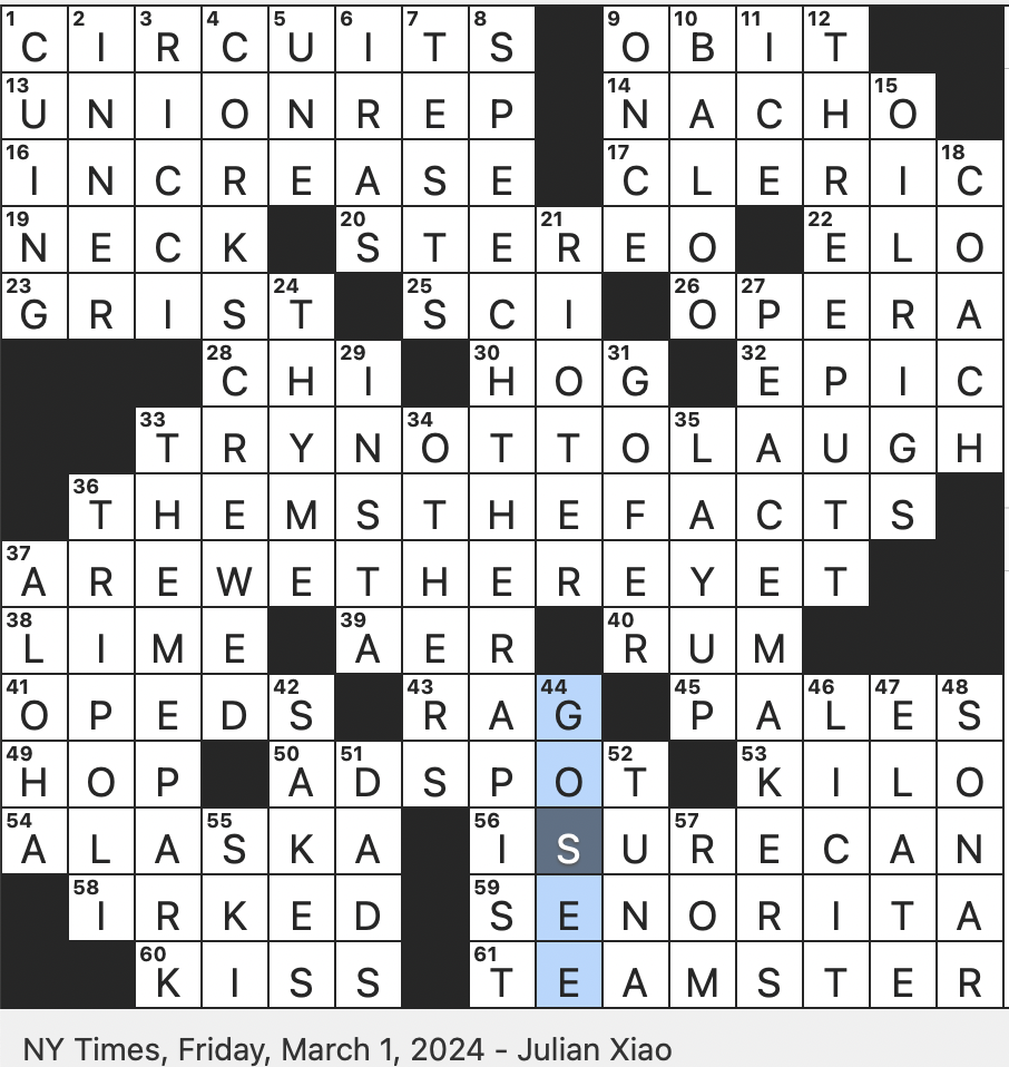 Rex Parker Does The NYT Crossword Puzzle Shade Akin To Peridot FRI 3 1 24 First Syllable Of A Rhyming Film Genre Arpad Creator Of An Eponymous Chess Rating System Rex Parker Does The NYT Crossword Puzzle Shade Akin To Peridot FRI 3 1 24 First Syllable Of A Rhyming Film Genre Arpad Creator Of An Eponymous Chess Rating System