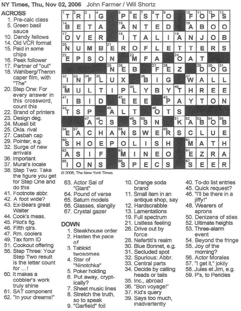 Rex Parker Does The NYT Crossword Puzzle THURSDAY Nov 2 2006 John Farmer Rex Parker Does The NYT Crossword Puzzle THURSDAY Nov 2 2006 John Farmer