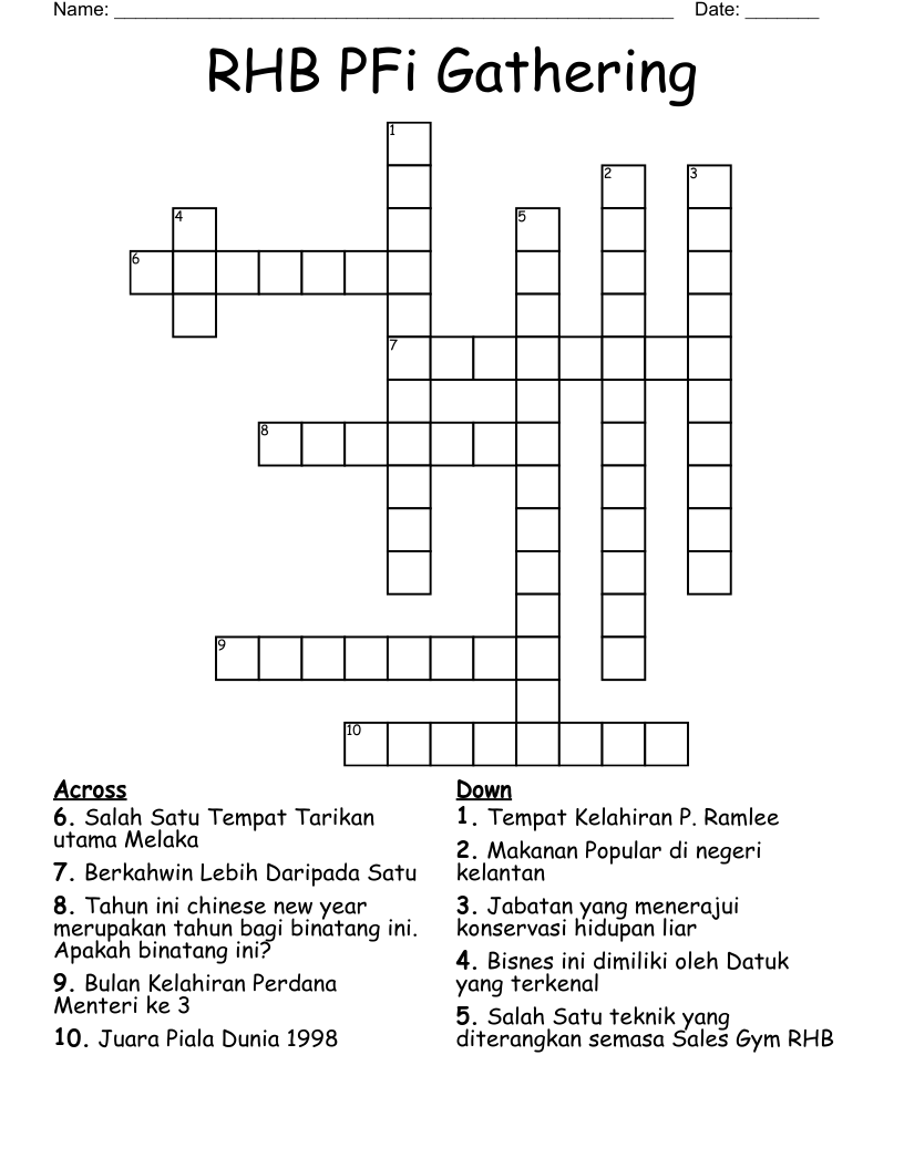 RHB PFi Gathering Crossword WordMint RHB PFi Gathering Crossword WordMint