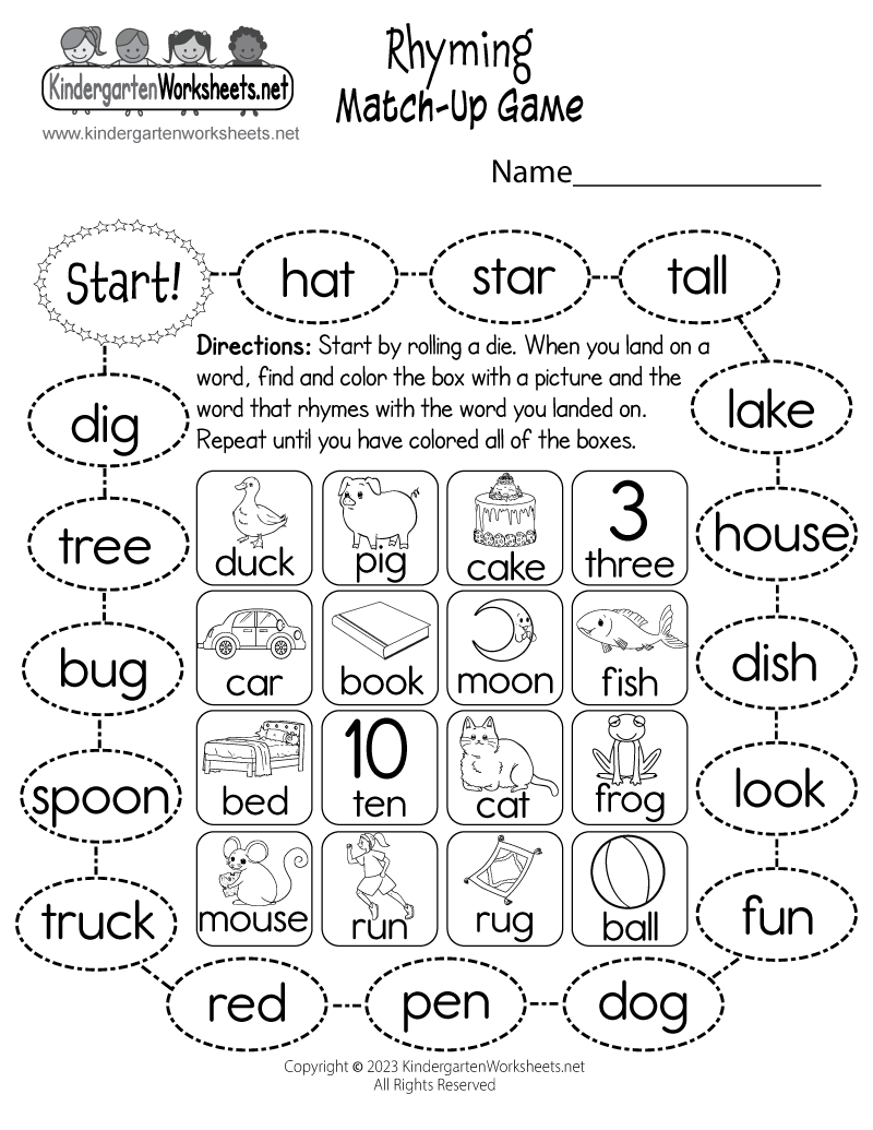 Rhyming Match Up Game Worksheet Free Printable Digital PDF Rhyming Match Up Game Worksheet Free Printable Digital PDF