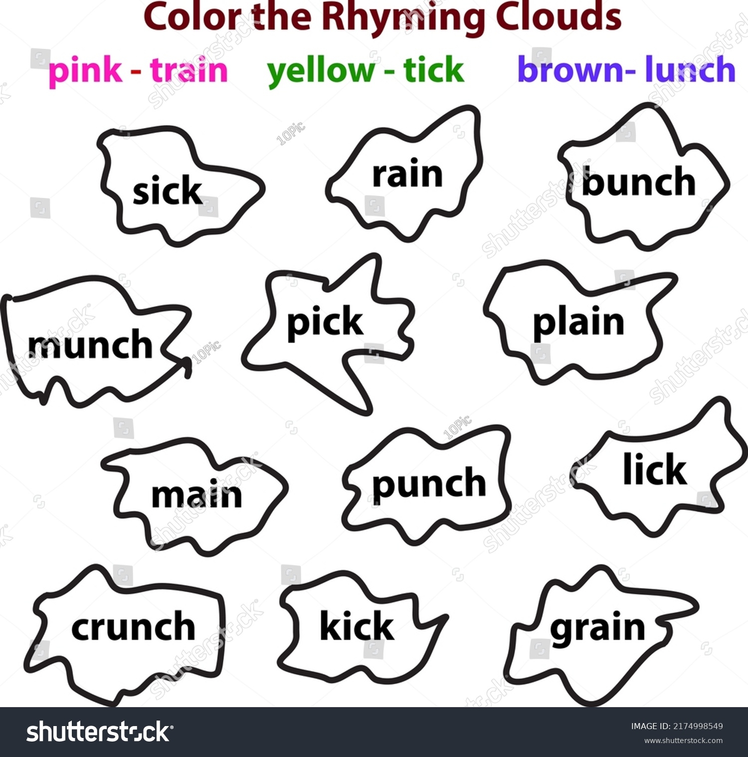 Rhyming Words Color Rhyming Words Worksheet Stock Vector Royalty Free 2174998549 Shutterstock
