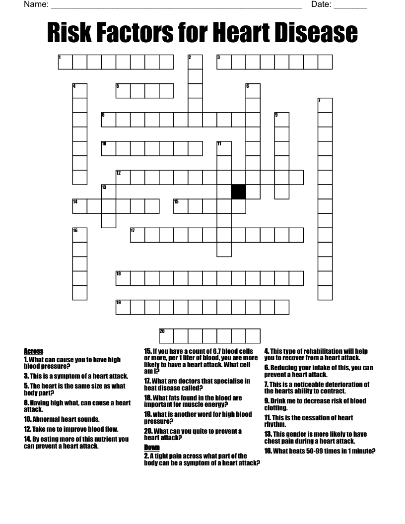 Risk Factors For Heart Disease Crossword WordMint Risk Factors For Heart Disease Crossword WordMint