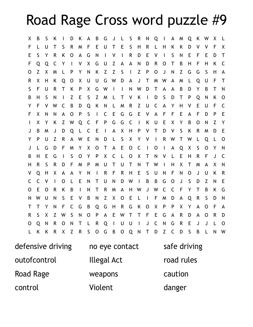 Road Rage Cross Word Puzzle 9 Word Search WordMint Road Rage Cross Word Puzzle 9 Word Search WordMint