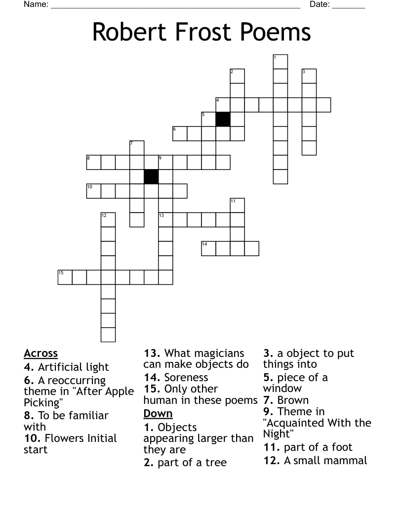 Robert Frost Poems Crossword WordMint Robert Frost Poems Crossword WordMint