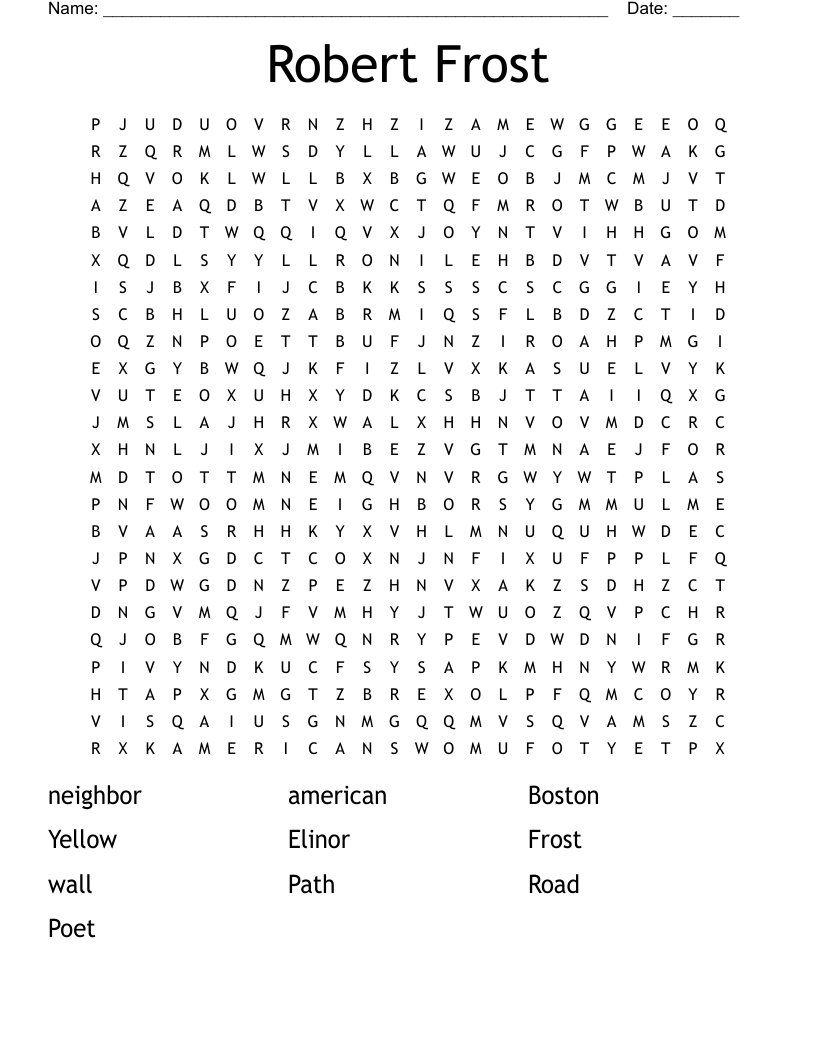 Robert Frost Word Search WordMint Robert Frost Word Search WordMint