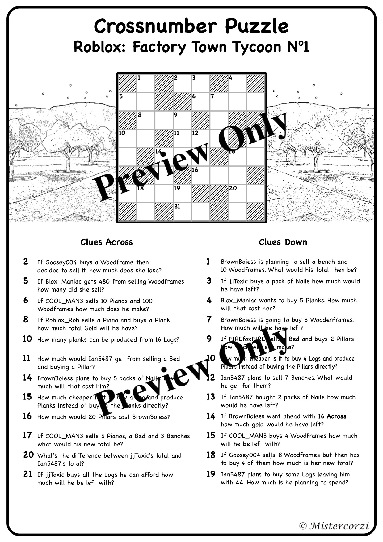 Roblox Factory Town Tycoon Cross Number Puzzle No1 Teaching Resources Roblox Factory Town Tycoon Cross Number Puzzle No1 Teaching Resources