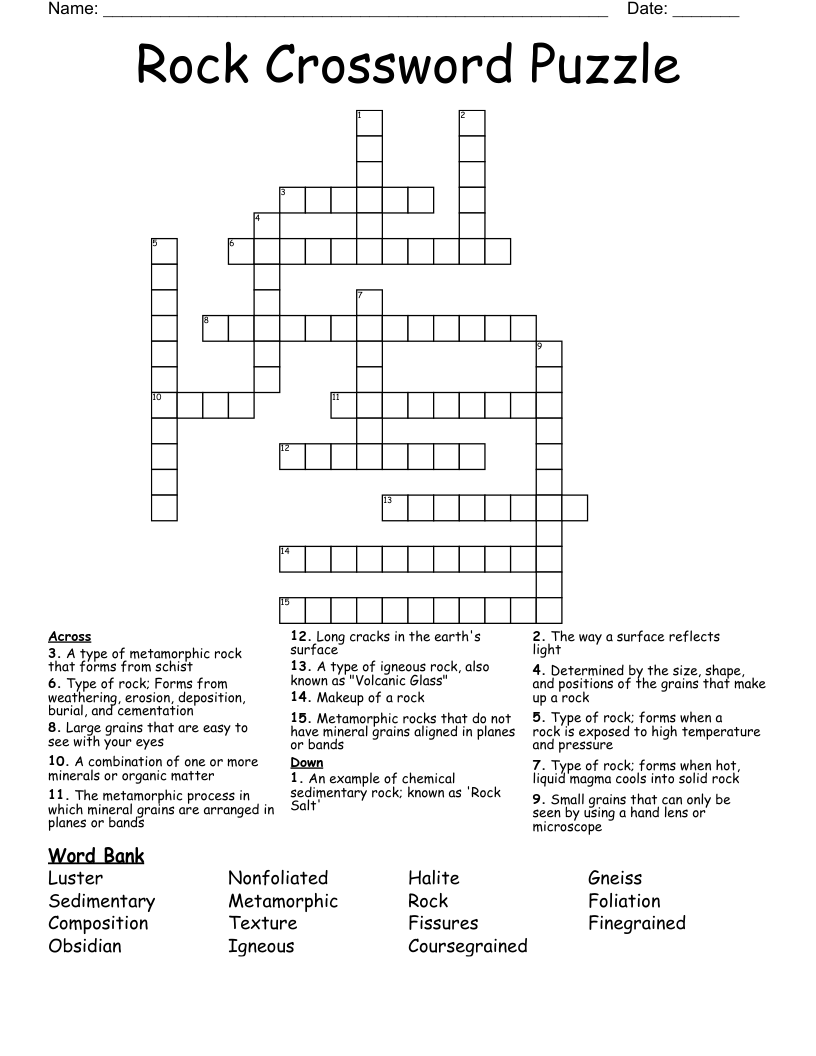 Rock Crossword Puzzle WordMint