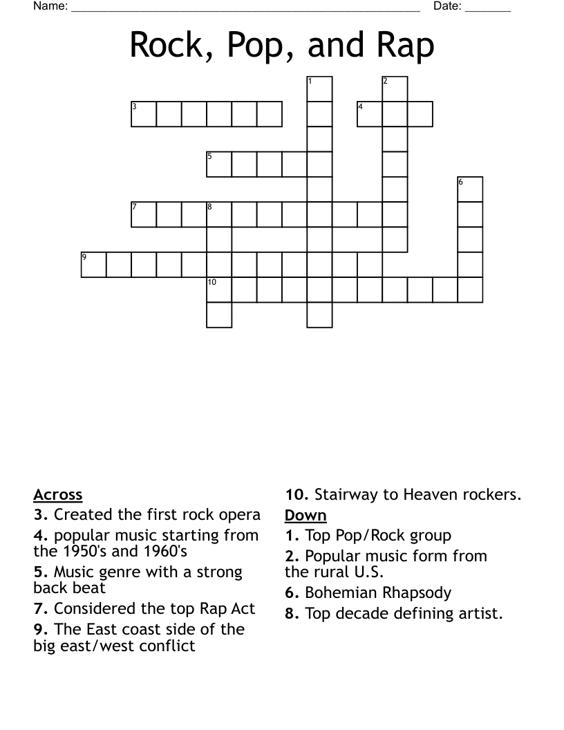 Rock Pop And Rap Crossword WordMint Rock Pop And Rap Crossword WordMint