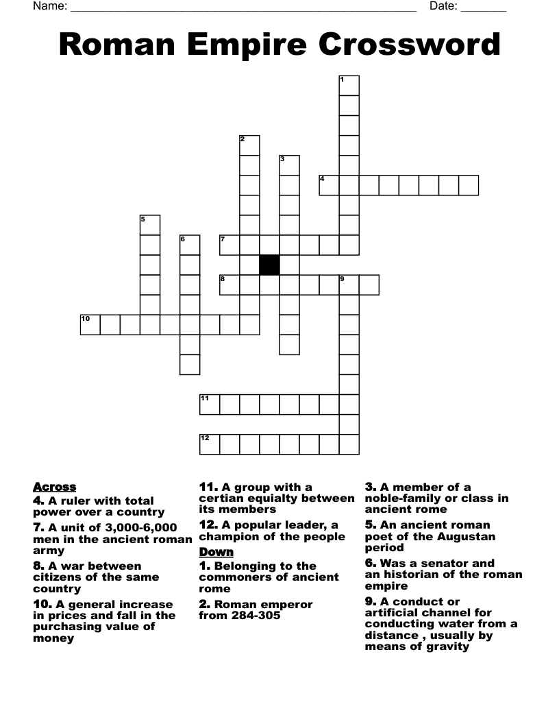 Roman Empire Crossword WordMint