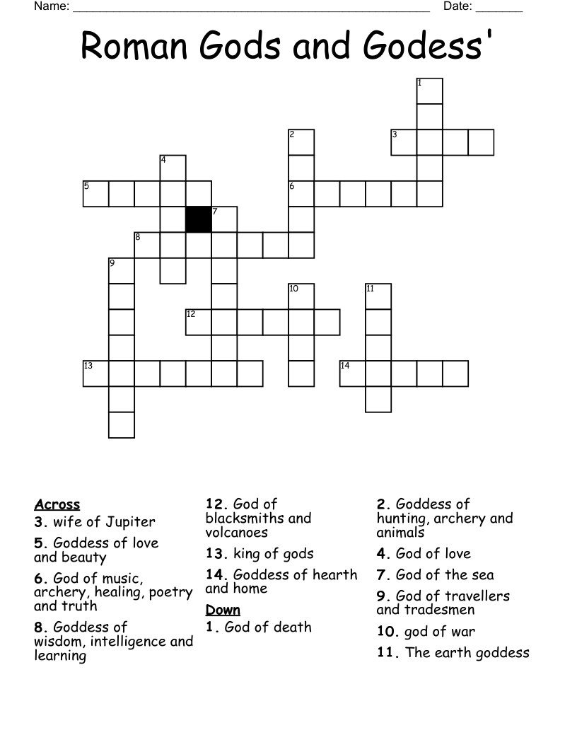 Roman Gods And Godess Crossword WordMint Roman Gods And Godess Crossword WordMint